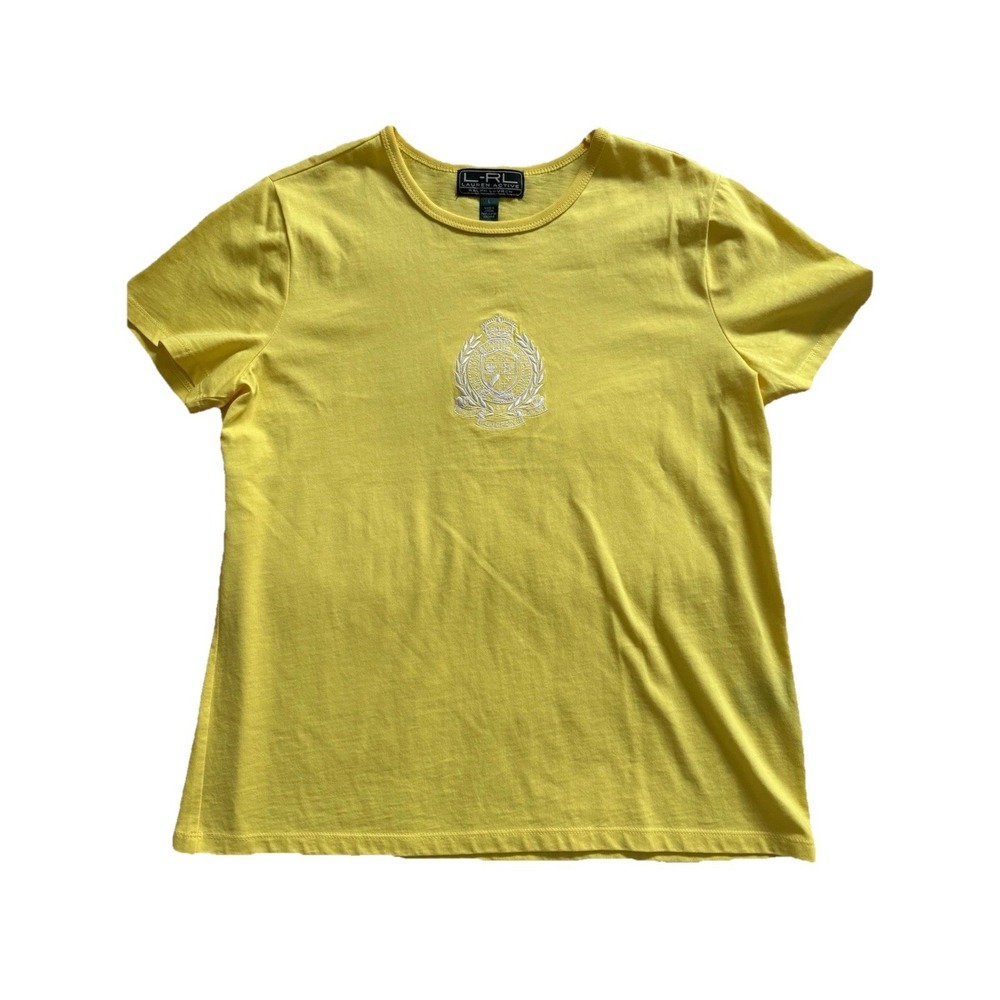 Lauren Ralph Lauren Active Women's T-Shirt Large Yellow Cotton Logo Short Sleeve